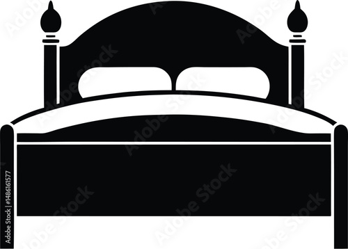 Bed silhouette,  bedroom furniture vector icon