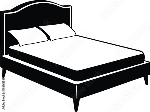 Bed silhouette,  bedroom furniture vector icon