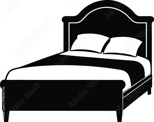 Bed silhouette,  bedroom furniture vector icon