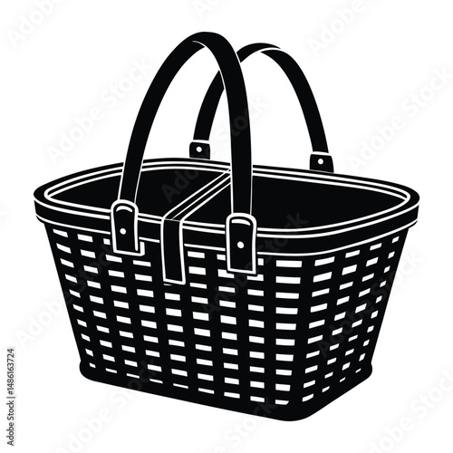 Woven Picnic Basket with Leather Handles  A Classic Design Illustration