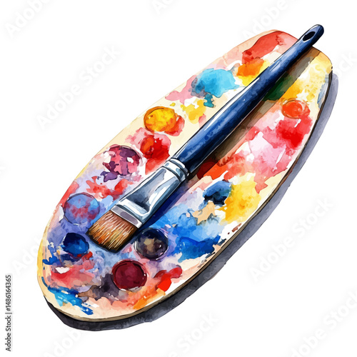 Traditional Artists Palette Knife With Paint, watercolor vector, high quality, isolated on a white background.
