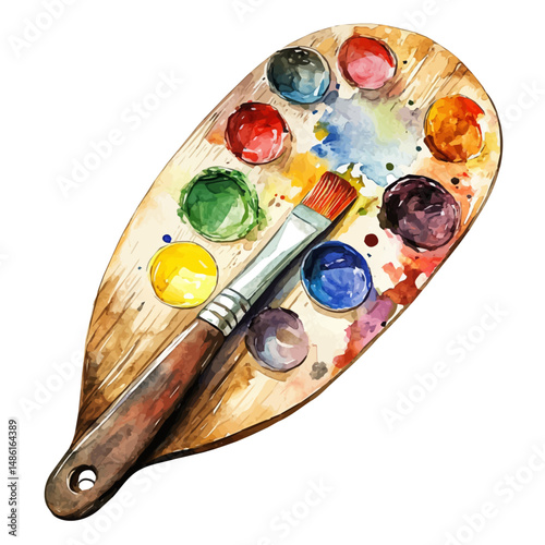 watercolor vector of Traditional Artists Palette Knife With Paint, high quality, isolated on a white background.