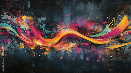 Abstract digital artwork featuring vibrant,