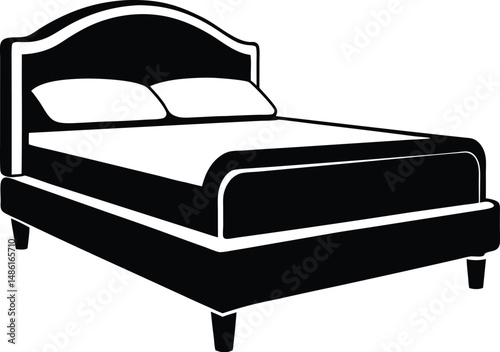Bed silhouette,  bedroom furniture vector icon