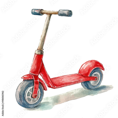 Toy Scooter With A Bell, watercolor illustration vector, high quality, isolated on a white background.