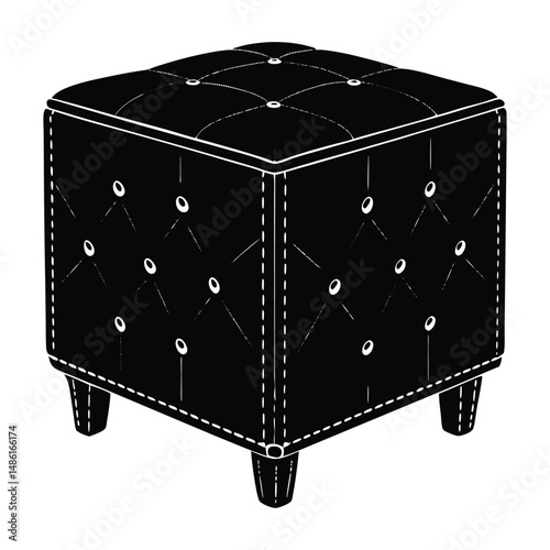 Elegant Upholstered Cube Ottoman Vector Illustration