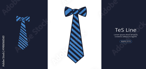 Stylish Blue and Black Striped Necktie with Matching Bow Tie – Formal Men's Accessory Vector Illustration for Business and Events