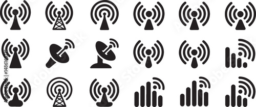 Collection of Wireless Signal Icons for Technology