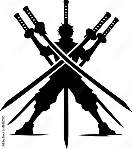 Samurai Warrior Silhouette with Rising Sun Background