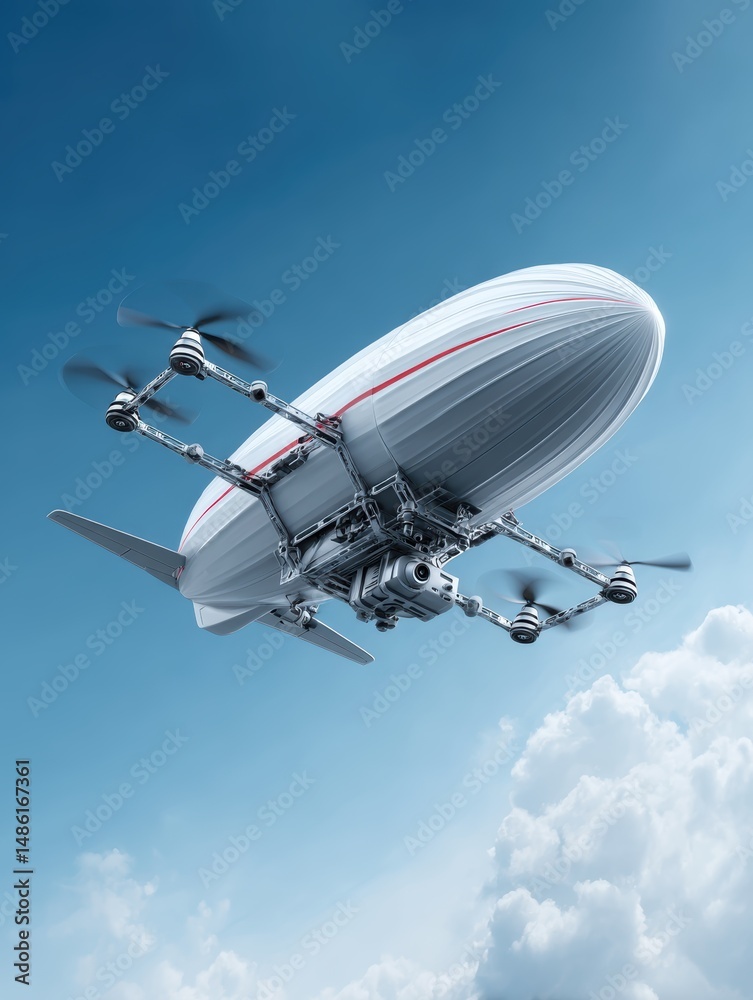 Fototapeta premium Autonomous airship designed for AI-powered delivery solutions in modern logistics.