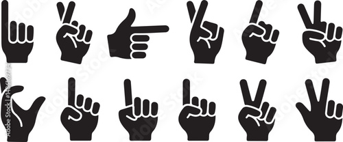 Collection of Black Silhouettes Hand Gestures Showing Numbers One to Five