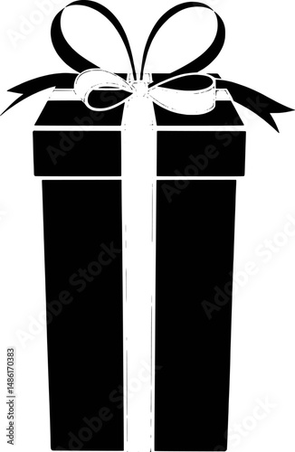 Black gift box with white ribbon bow