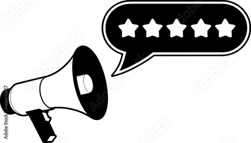 Megaphone announcing five star review feedback