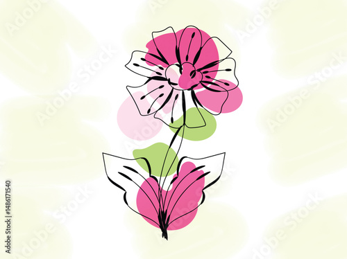 Abstract Pink Flower with Line Art and Pastel Background