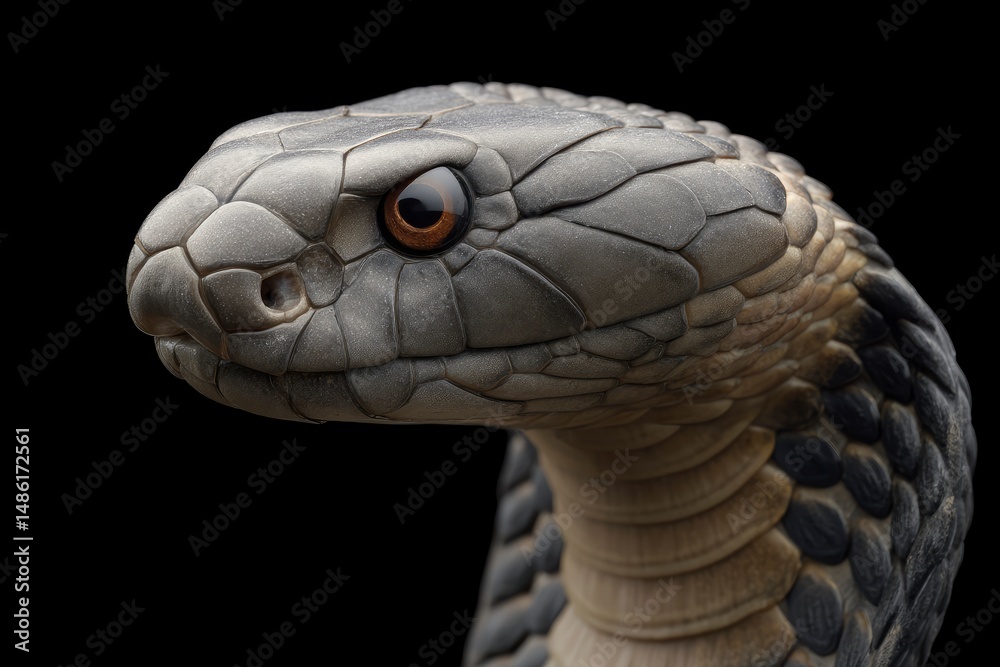 Fototapeta premium Snake Head Close-up with Scale Detail on Black Background