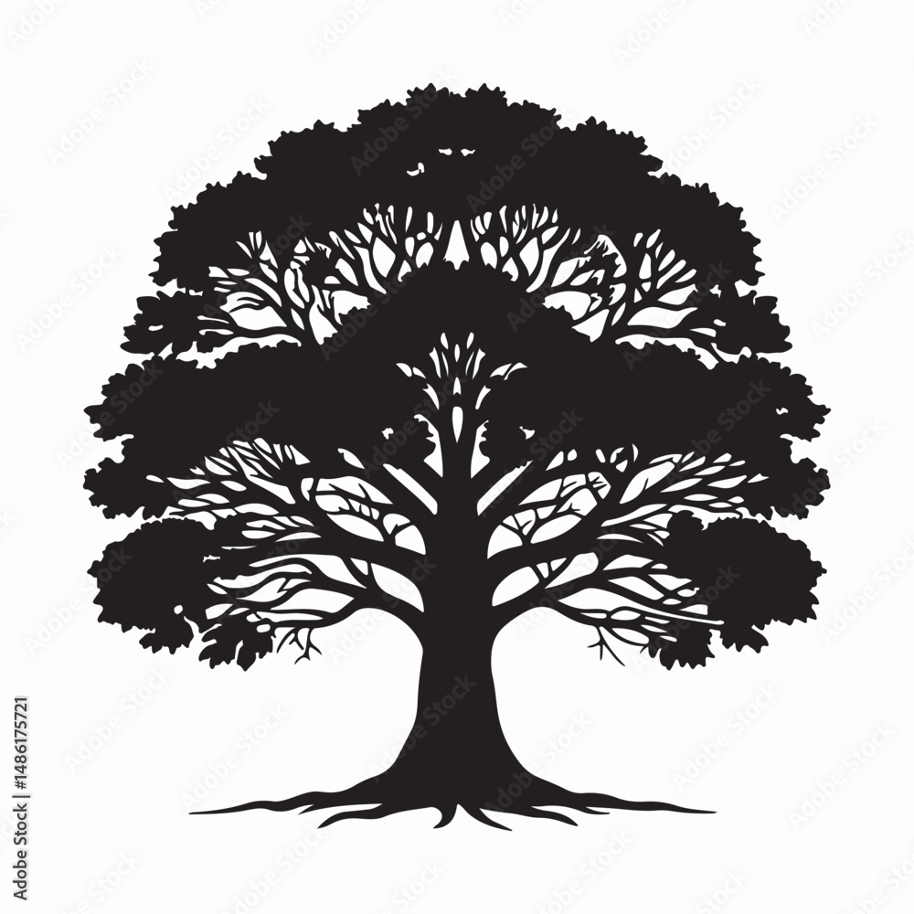 Obraz premium Bold silhouette of a tree on a white background, highlighting its shape and structure.