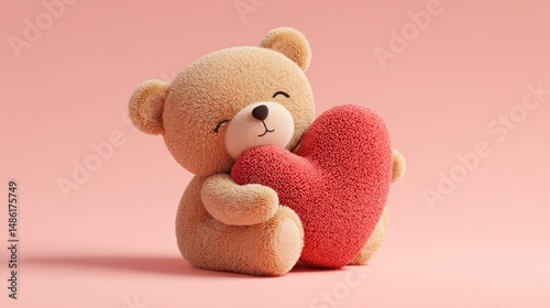 Cute teddy bear hugging a heart photo