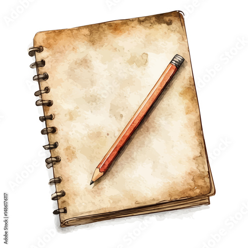 Thick Sketching Pad With Graphite Pencil, watercolor vector, high quality, isolated on a white background.