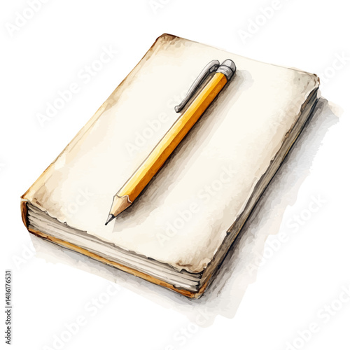 watercolor vector of Thick Sketching Pad With Graphite Pencil, high quality, isolated on a white background.