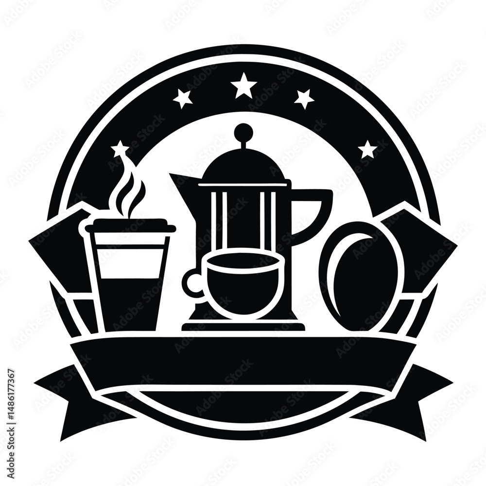 Obraz premium Coffee Shop Logo Design Elegant Black and White Emblem for Cafe Branding