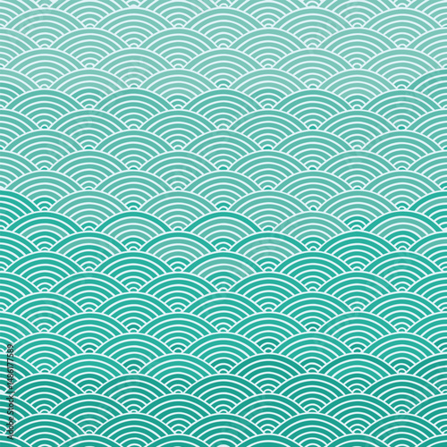 Vector graphic of a seamless, colorful, and geometric wave pattern background.
