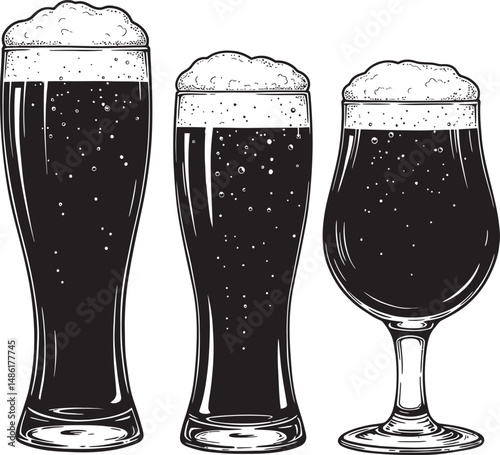  Beer Glass and Mugs Collection Silhouettes White Color Background