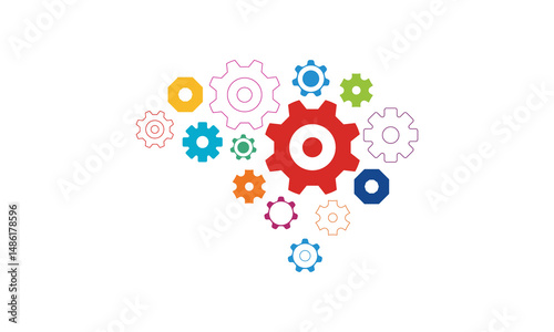 Thinking Gear Icon set Illustration. This vibrant and dynamic illustration of interconnected gears symbolizes teamwork, innovation, and synchronized progress.