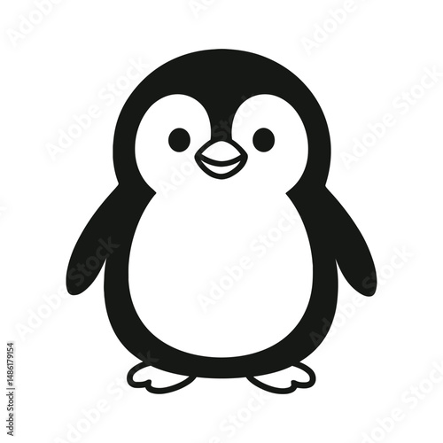 Adorable Smiling Penguin Clipart - Minimalist Black and White Vector Design.eps