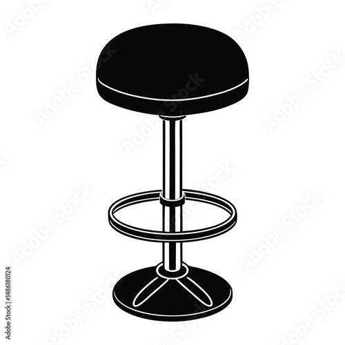 Chrome Bar Stool with Red Cushion Vector Illustration