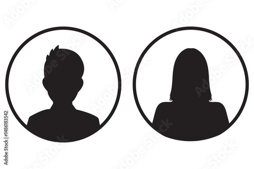 Male and female face silhouette or icon. Man and woman avatar profile. Unknown or anonymous person. eps 10