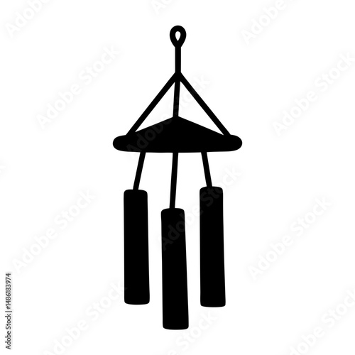Minimalist Silhouette Illustration of a Wind Chime with Three Hanging Elements