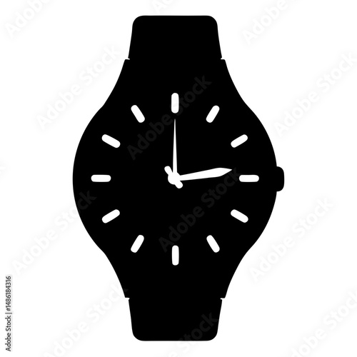 Silhouette of a wrist watch displaying a specific time in black
