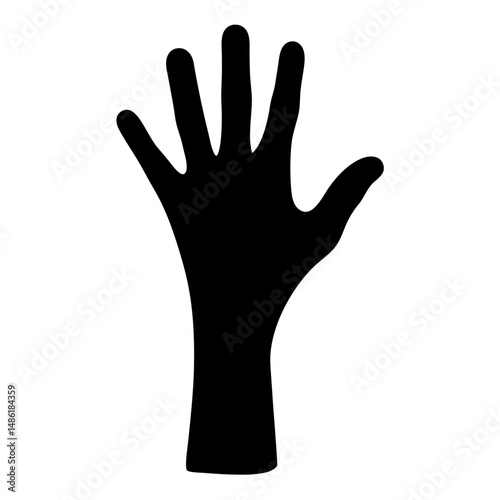 Silhouette of a hand with fingers outstretched against a white background