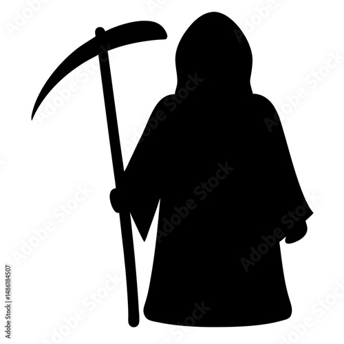Grim reaper silhouette with scythe against a white background illustration