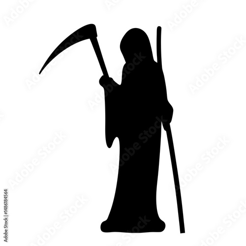 Grim Reaper Silhouette with Scythe, a Symbol of Death and Halloween