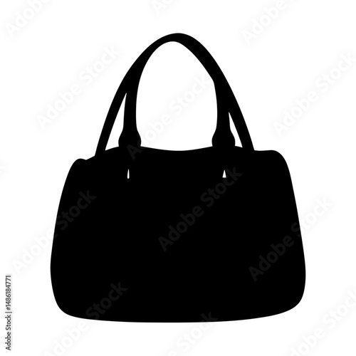 Simple black silhouette of a stylish handbag with handles on white