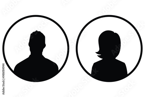 Set of male and female icons. Vector, A vector illustration depicting male and female face silhouettes or icons, serving as avatars or profiles for unknown or anonymous individuals eps 10
