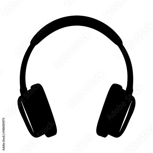 Simple black silhouette of headphones on a white background, digital illustration