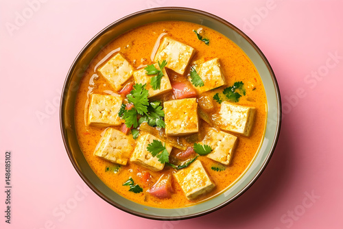 Creamy, flavorful tofu curry in a bowl.