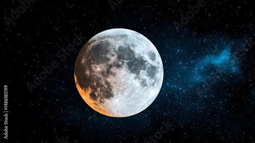 Full Moon in a Starry Night Sky with Cosmic Background