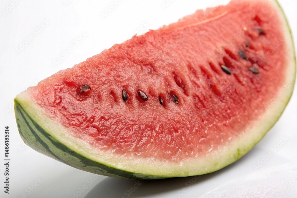 Fresh watermelon slice on white background. Close-up of a juicy red watermelon wedge with seeds, isolated on a white background, perfect for summer and food concepts Fresh watermelon slice on white background. Close-up of a juicy red watermelon wedge with seeds, isolated on a white background, perfect for summer and food concepts
