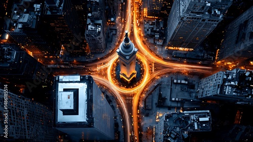 Futuristic City Lights at Night Aerial View