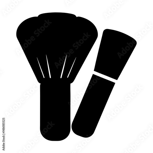 Black Silhouette of Makeup Brush and Lip Gloss Applicator for Beauty