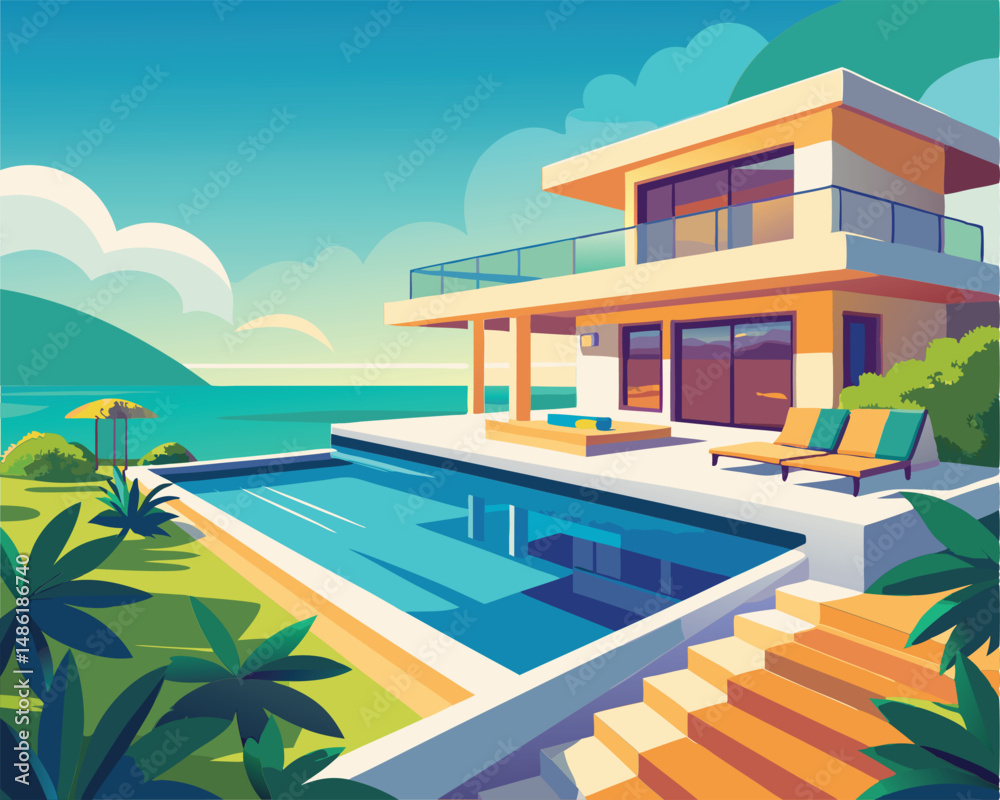 Fototapeta premium Luxury Villa with Ocean View and Infinity Pool