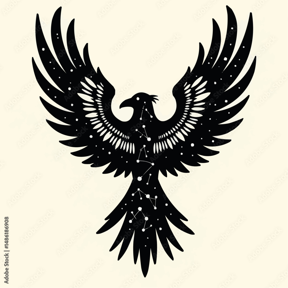 Obraz premium Stylized phoenix silhouette with starry constellation design 