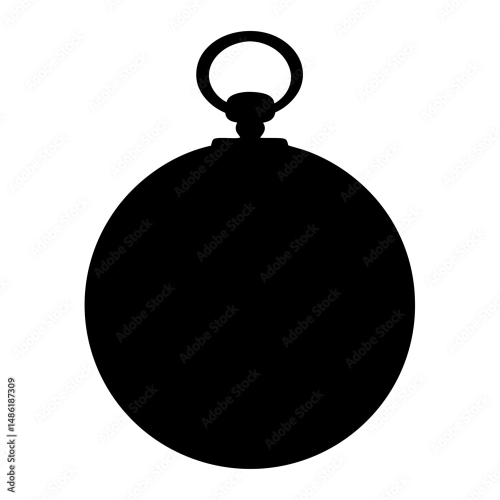 Simple Black Silhouette of a Round Pocket Watch with Attachment Ring Simple Black Silhouette of a Round Pocket Watch with Attachment Ring