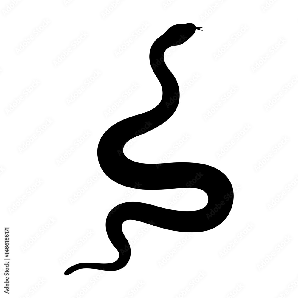 Black silhouette of a snake slithering upward against a white background Black silhouette of a snake slithering upward against a white background
