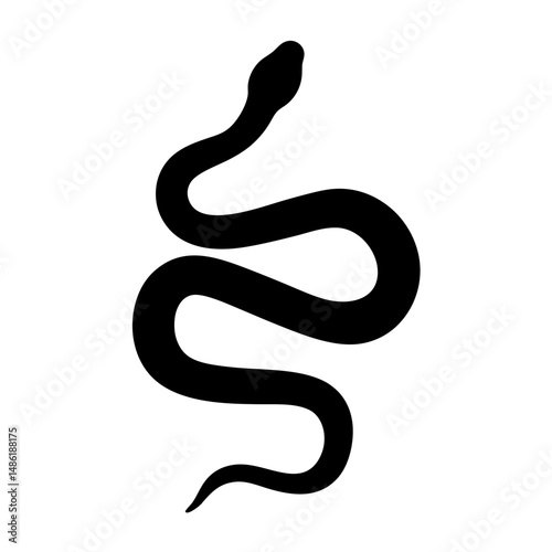 Black snake silhouette coiled on a white background and looking upward