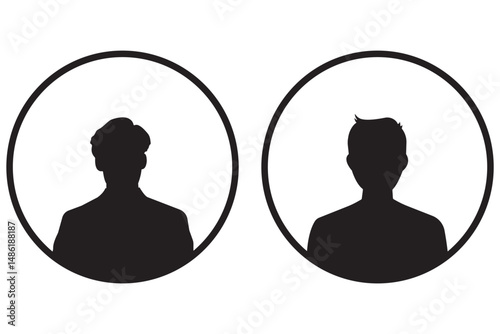 Set of male and female icons. Vector, A vector illustration depicting male and female face silhouettes or icons, serving as avatars or profiles for unknown or anonymous individuals eps 10

