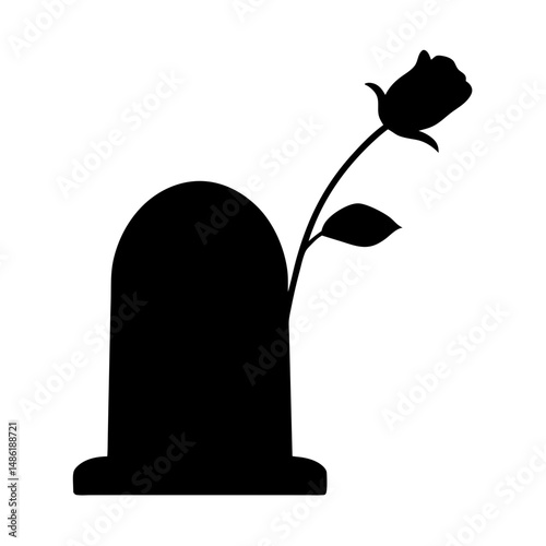 Silhouette illustration of a headstone and rose, symbolising grief and mourning